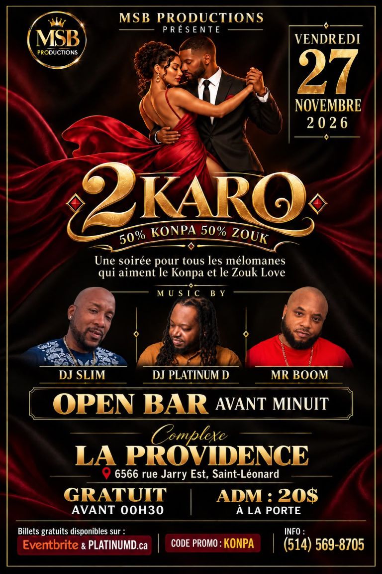 2 Karo — Konpa & Zouk | 27 novembre 2026, La Providence Montréal